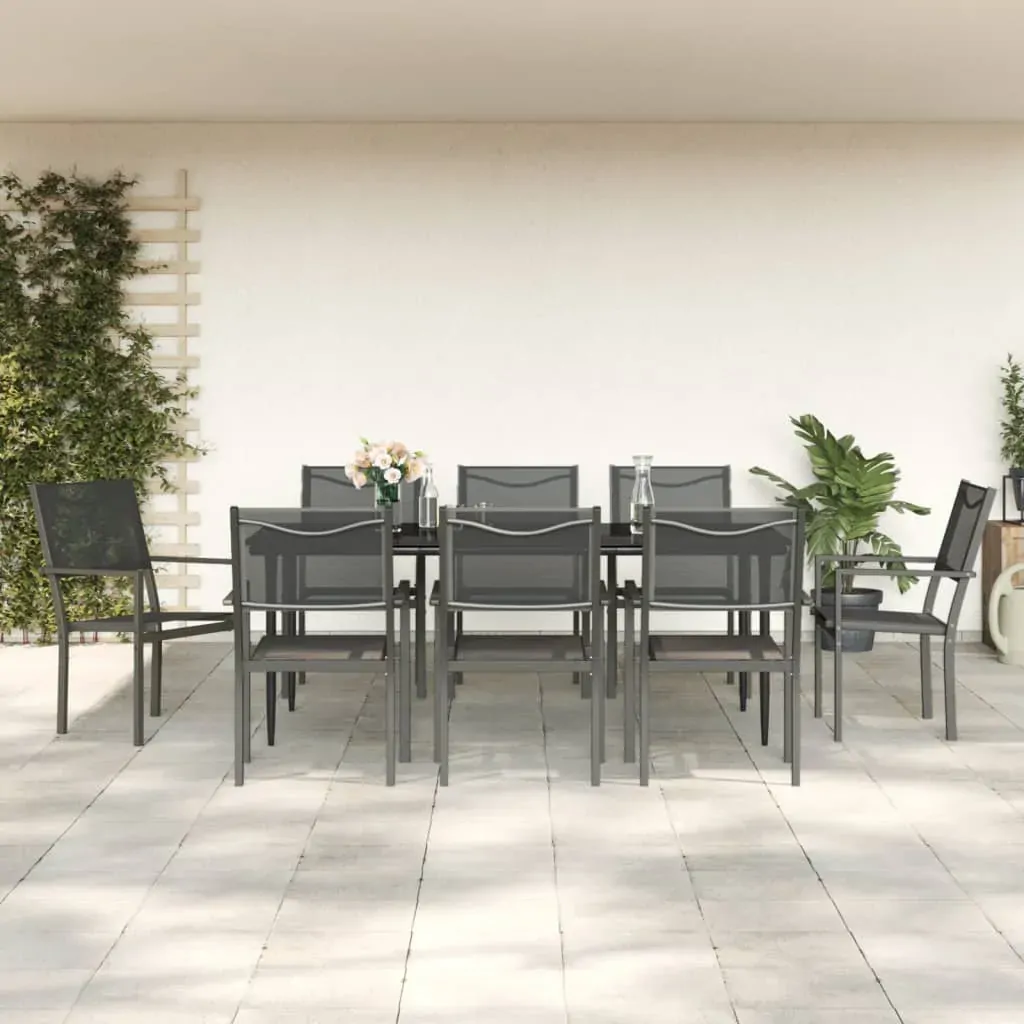 9 Piece Garden Dining Set Black Steel and Textilene 9 Piece Garden Dining Set Black Steel and Textilene