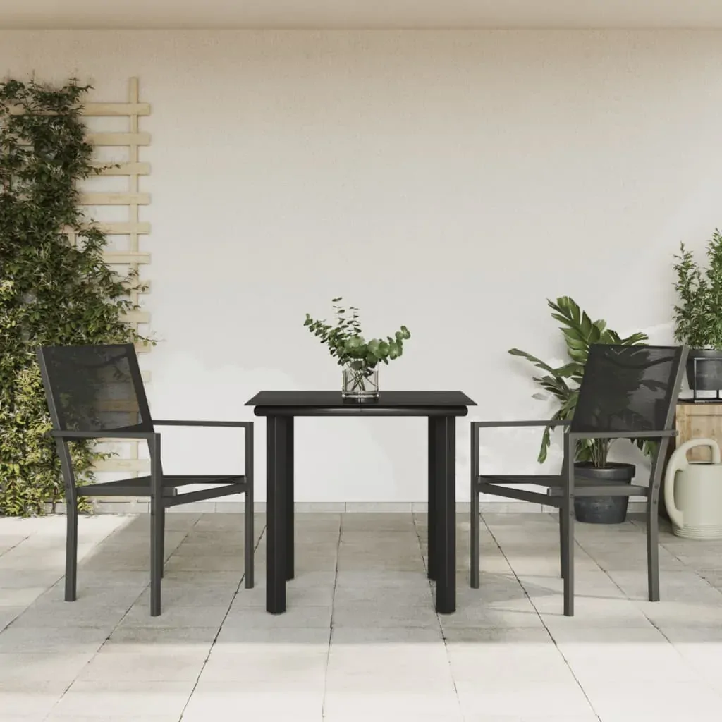 3 Piece Garden Dining Set Black Steel and Textilene 3 Piece Garden Dining Set Black Steel and Textilene