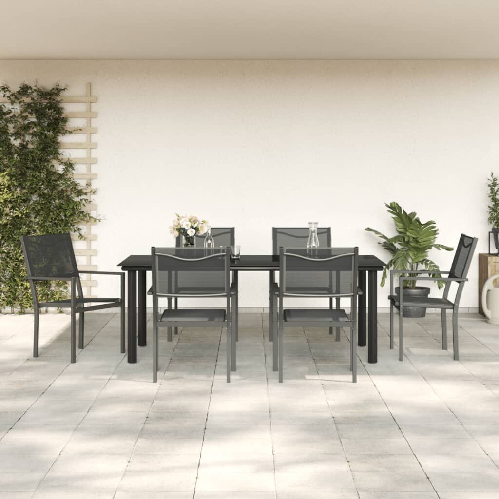 7 Piece Garden Dining Set Black Steel and Textilene 7 Piece Garden Dining Set Black Steel and Textilene
