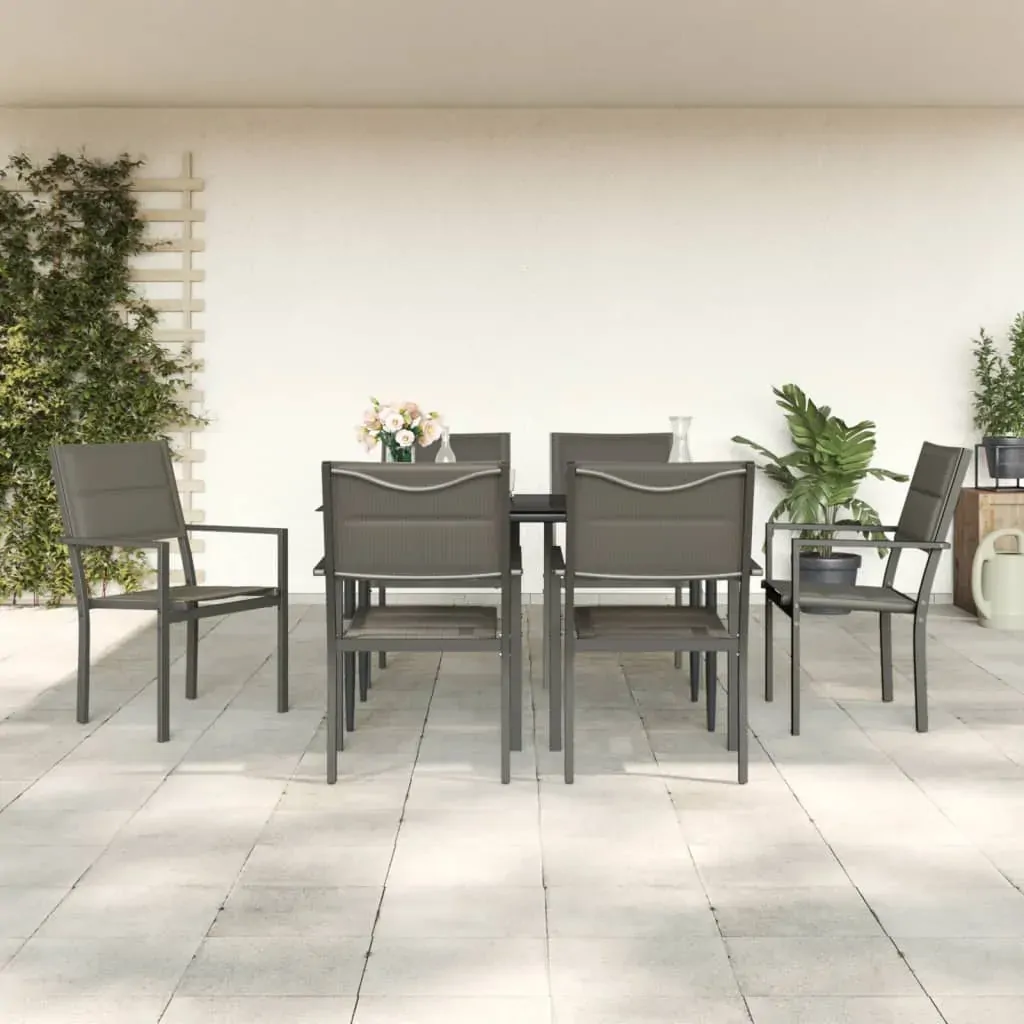7 Piece Garden Dining Set Black Steel and Textilene 7 Piece Garden Dining Set Black Steel and Textilene