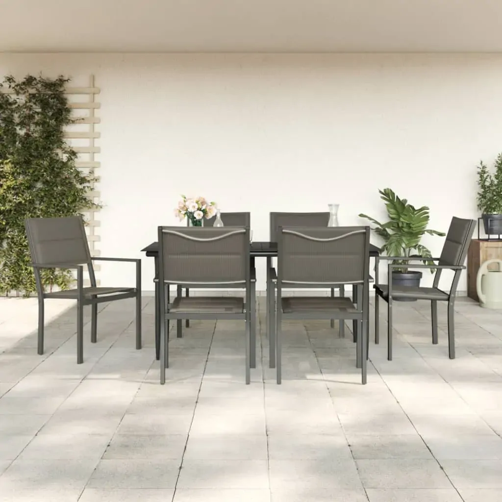 7 Piece Garden Dining Set Black Steel and Textilene 7 Piece Garden Dining Set Black Steel and Textilene