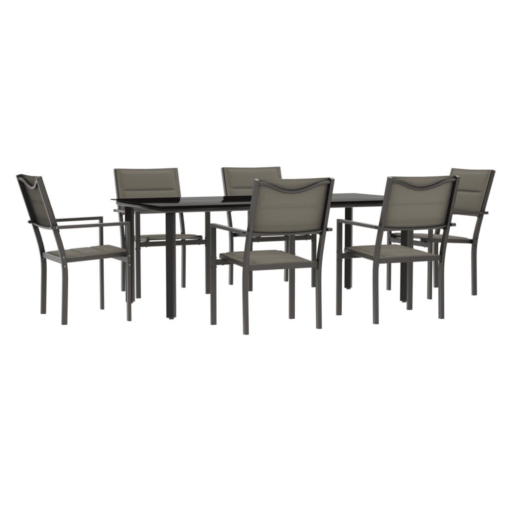 7 Piece Garden Dining Set Black Steel and Textilene 7 Piece Garden Dining Set Black Steel and Textilene
