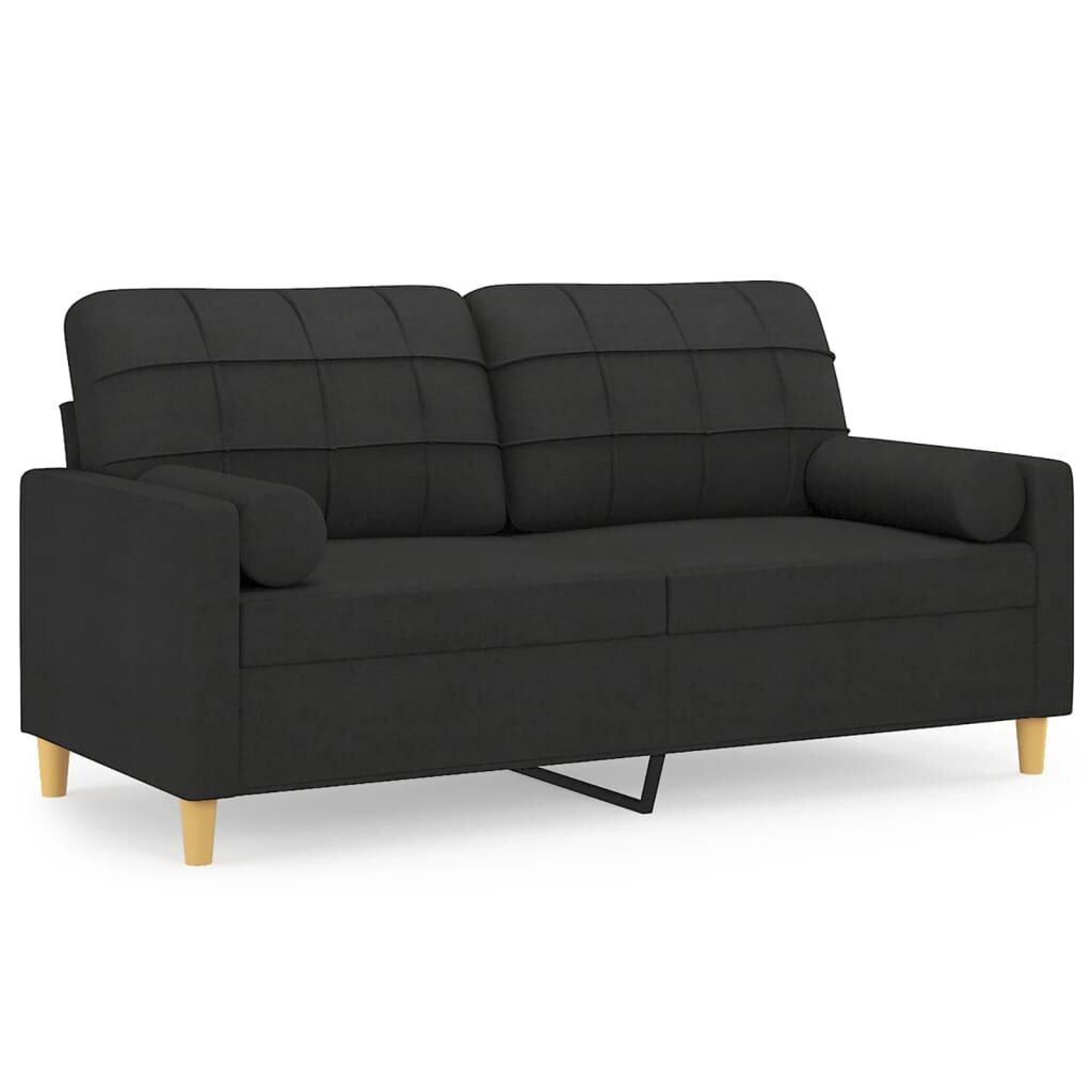 2-Seater Sofa with Throw Pillows Black 140 cm Fabric 2-Seater Sofa with Throw Pillows Black 140 cm Fabric