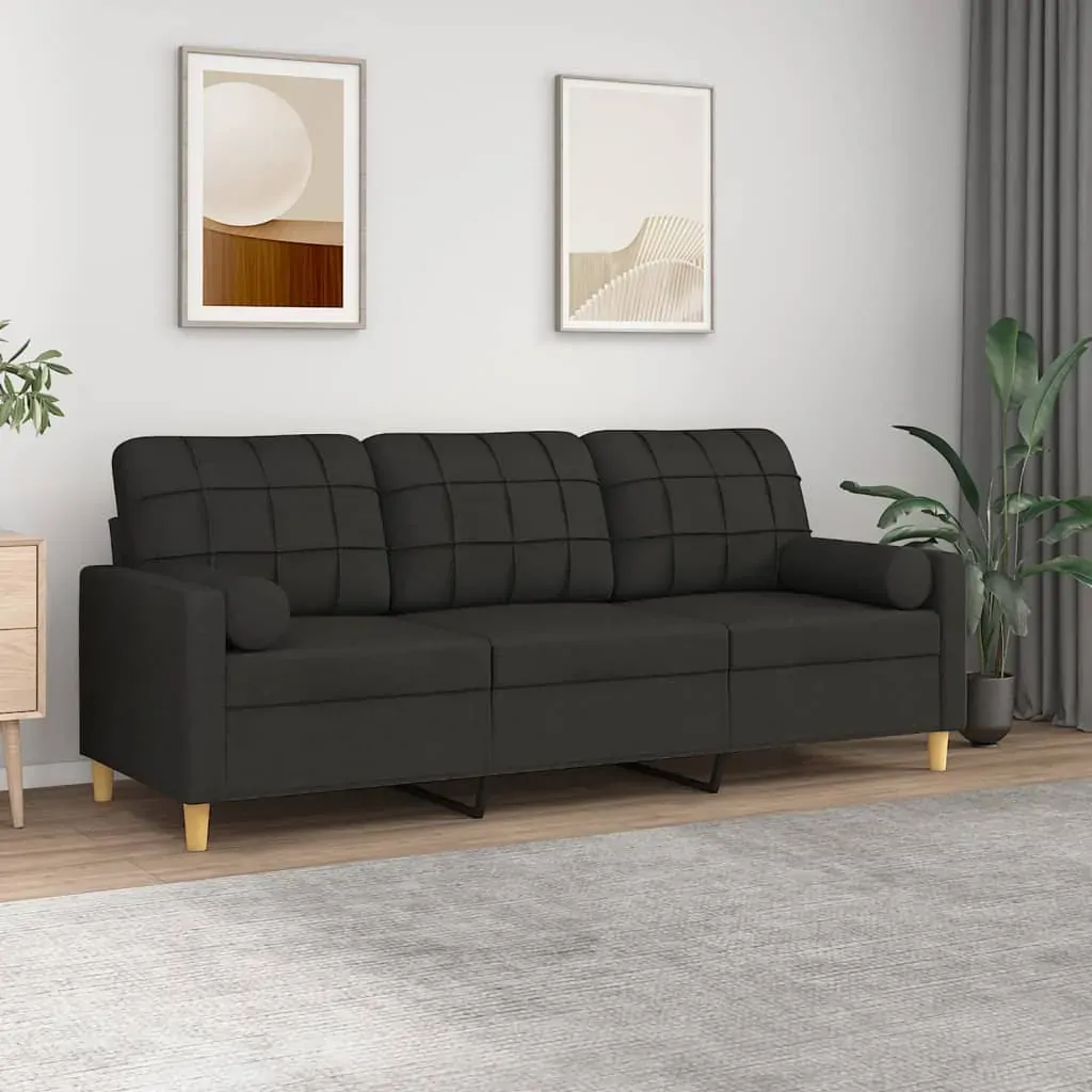 3-Seater Sofa with Throw Pillows Black 180 cm Fabric 3-Seater Sofa with Throw Pillows Black 180 cm Fabric