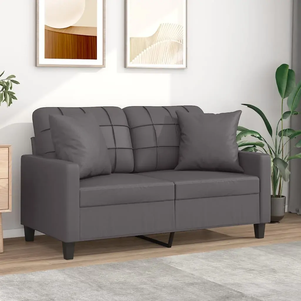 2-Seater Sofa with Throw Pillows Grey 120 cm Faux Leather 2-Seater Sofa with Throw Pillows Grey 120 cm Faux Leather