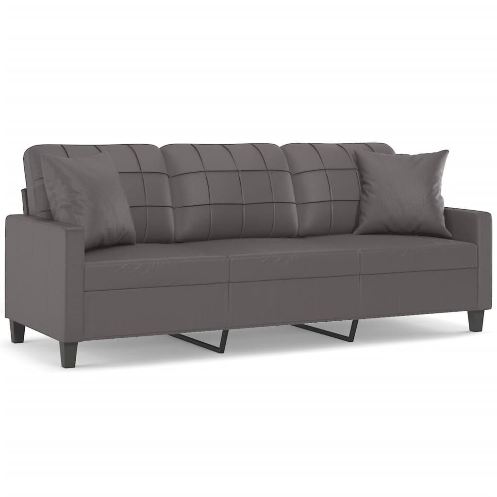 3-Seater Sofa with Throw Pillows Grey 180 cm Faux Leather 3-Seater Sofa with Throw Pillows Grey 180 cm Faux Leather