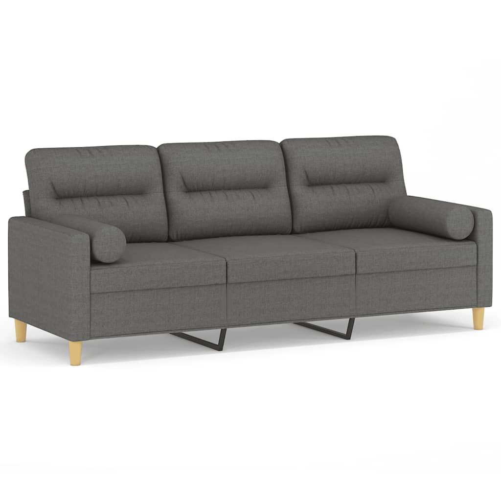 3-Seater Sofa with Throw Pillows Dark Grey 180 cm Fabric 3-Seater Sofa with Throw Pillows Dark Grey 180 cm Fabric