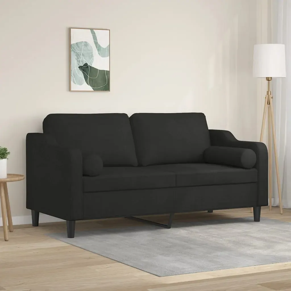2-Seater Sofa with Throw Pillows Black 140 cm Fabric 2-Seater Sofa with Throw Pillows Black 140 cm Fabric