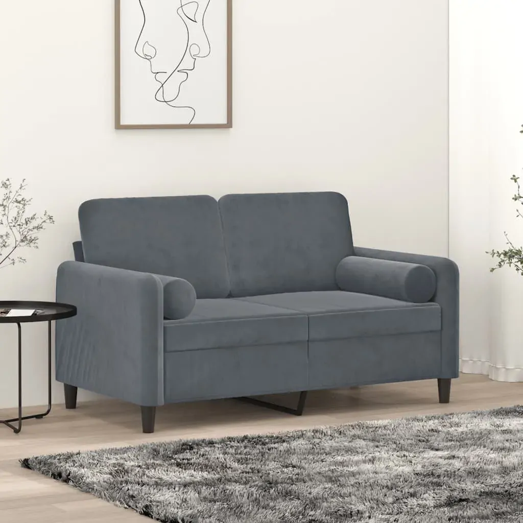 2-Seater Sofa with Throw Pillows Dark Grey 120 cm Velvet 2-Seater Sofa with Throw Pillows Dark Grey 120 cm Velvet