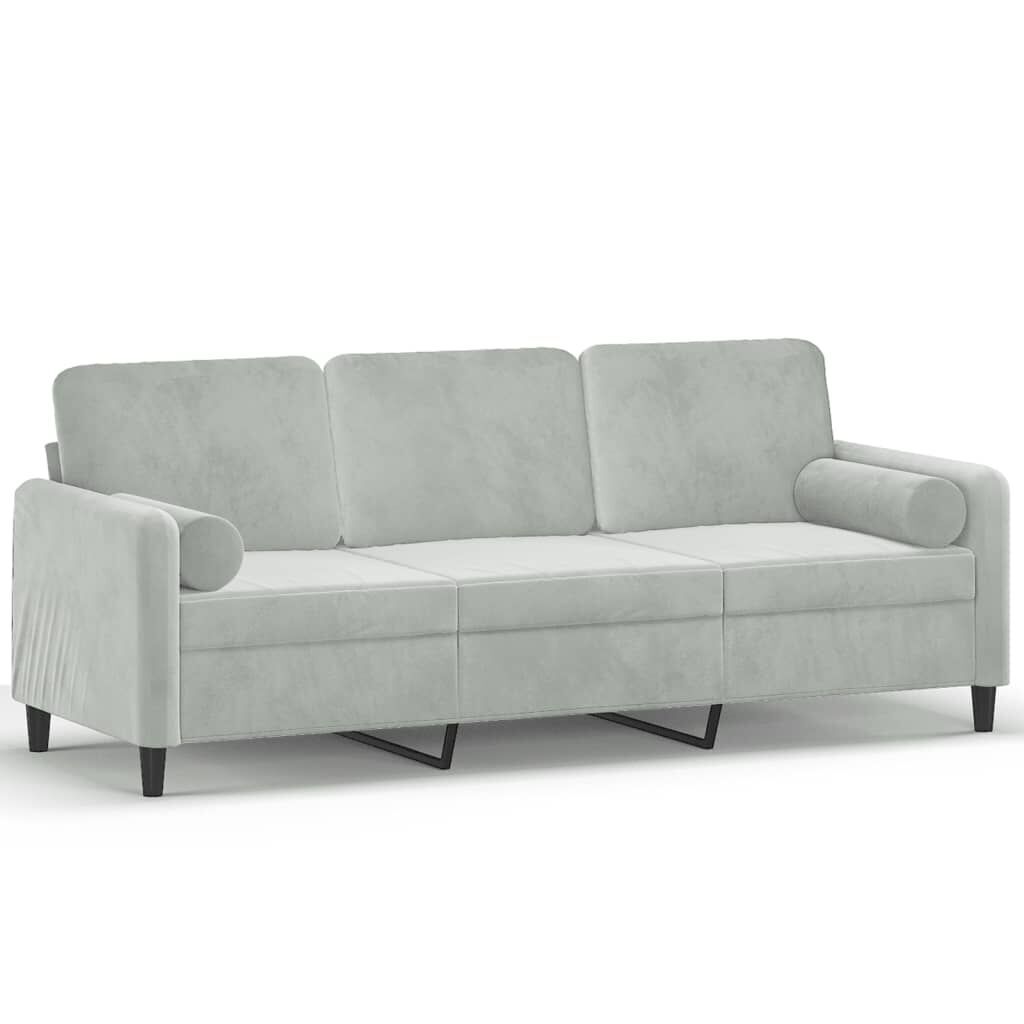 3-Seater Sofa with Throw Pillows Light Grey 180 cm Velvet 3-Seater Sofa with Throw Pillows Light Grey 180 cm Velvet
