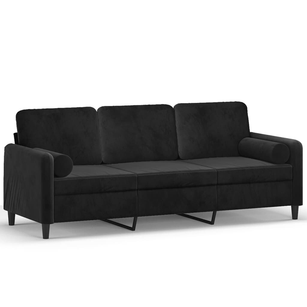 3-Seater Sofa with Throw Pillows Black 180 cm Velvet 3-Seater Sofa with Throw Pillows Black 180 cm Velvet