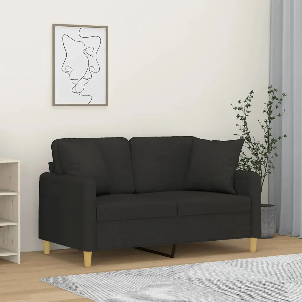 2-Seater Sofa with Throw Pillows Black 120 cm Fabric 2-Seater Sofa with Throw Pillows Black 120 cm Fabric