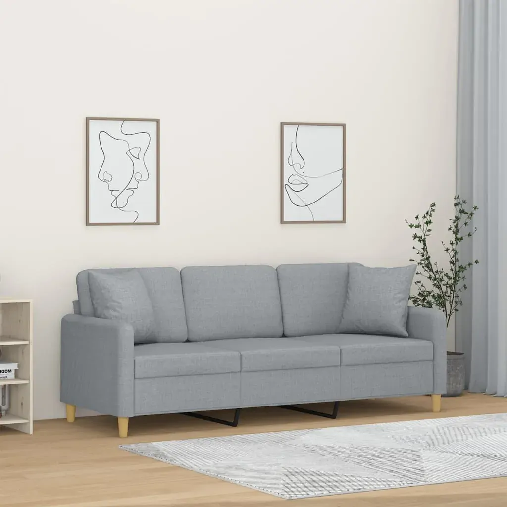 3-Seater Sofa with Throw Pillows Light Grey 180 cm Fabric 3-Seater Sofa with Throw Pillows Light Grey 180 cm Fabric