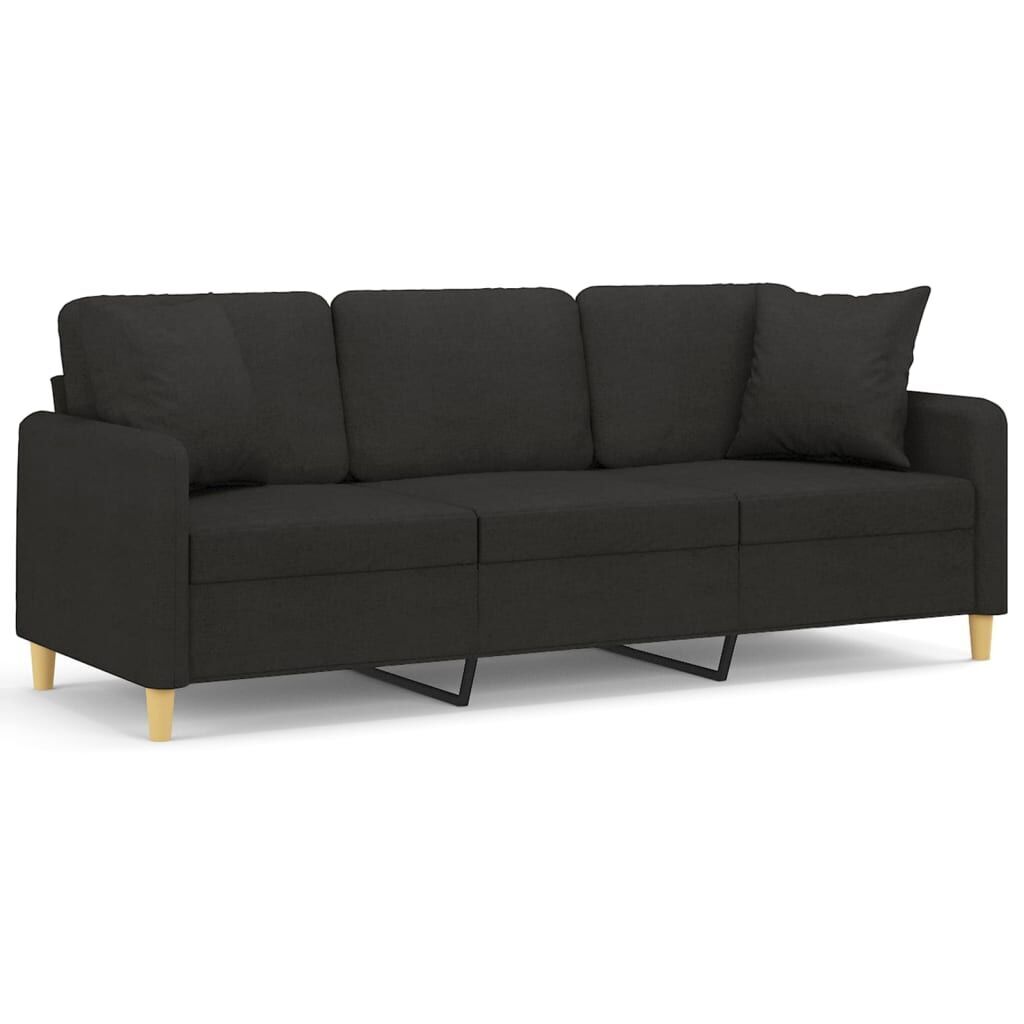 3-Seater Sofa with Throw Pillows Black 180 cm Fabric 3-Seater Sofa with Throw Pillows Black 180 cm Fabric