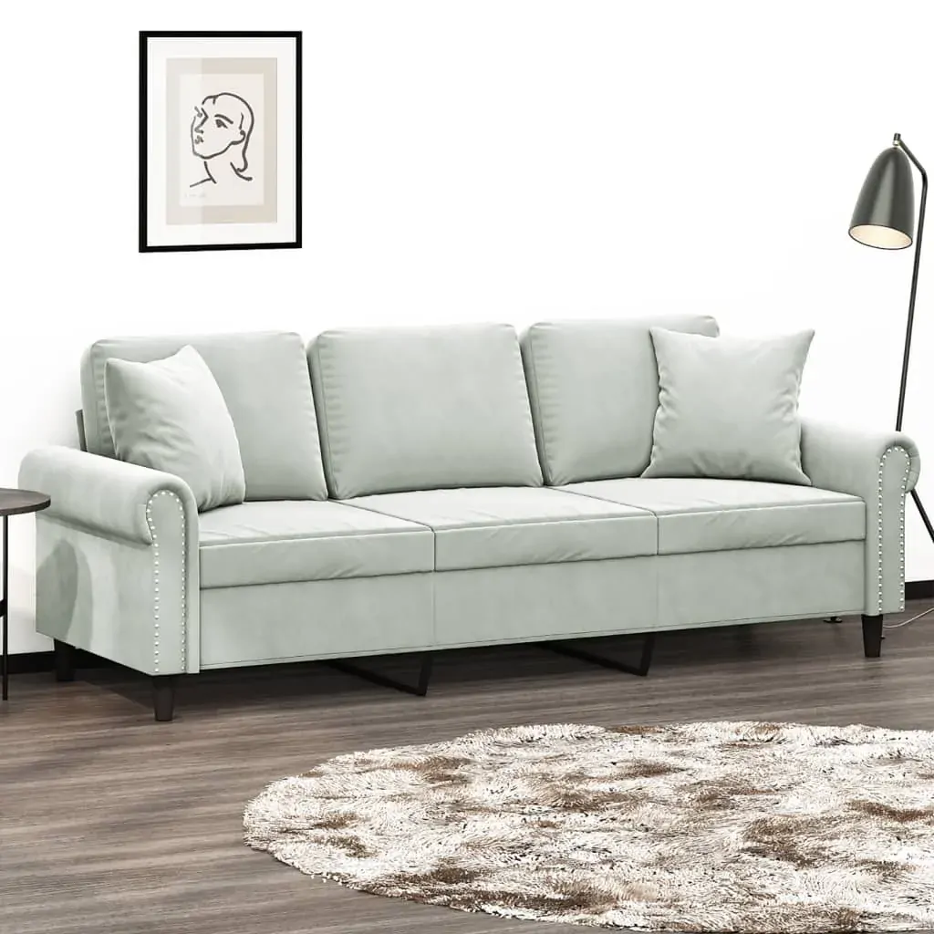 3-Seater Sofa with Throw Pillows Light Grey 180 cm Velvet 3-Seater Sofa with Throw Pillows Light Grey 180 cm Velvet