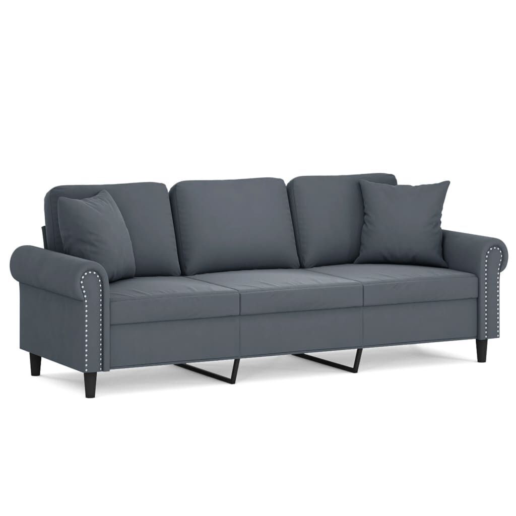 3-Seater Sofa with Throw Pillows Dark Grey 180 cm Velvet 3-Seater Sofa with Throw Pillows Dark Grey 180 cm Velvet