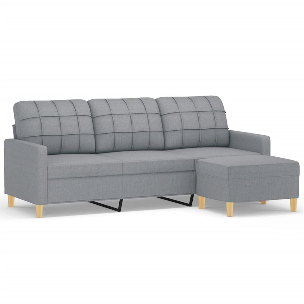 3-Seater Sofa with Footstool Light Grey 180 cm Fabric 3-Seater Sofa with Footstool Light Grey 180 cm Fabric