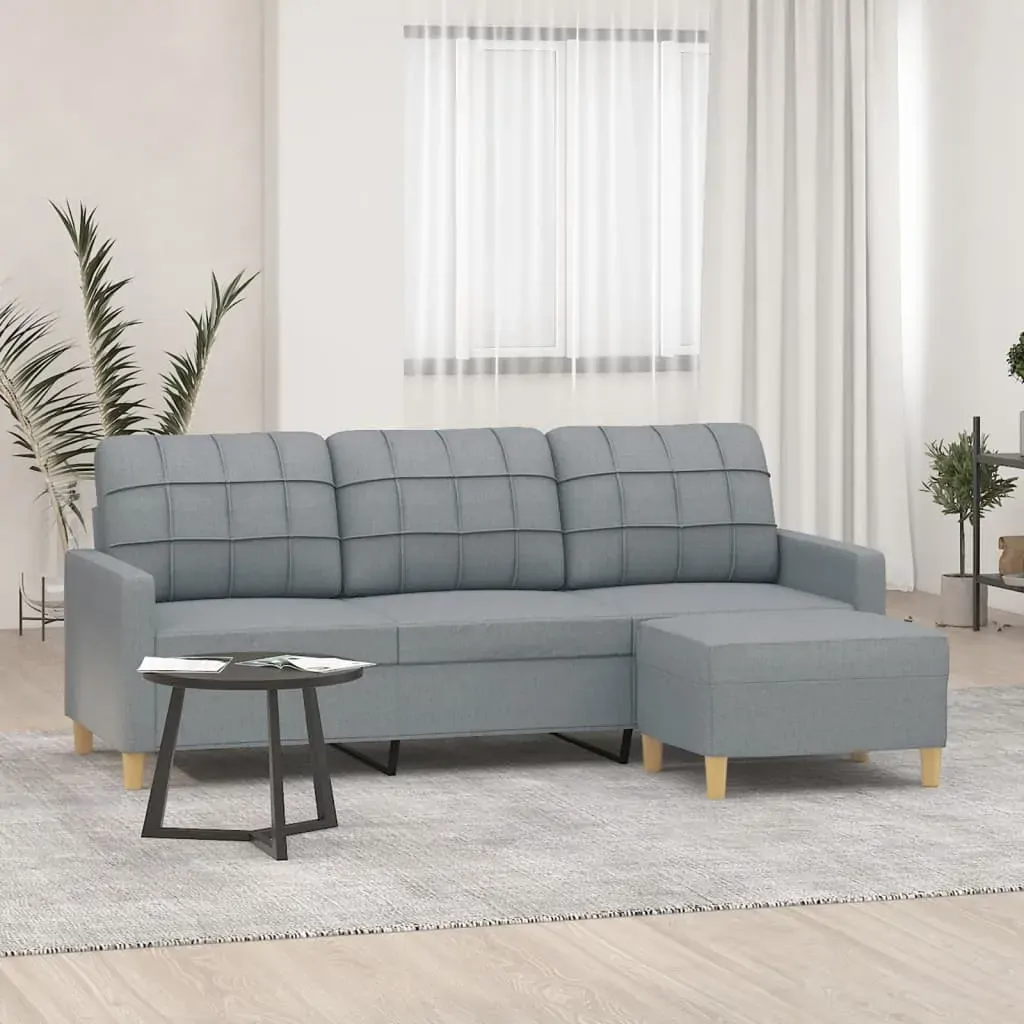 3-Seater Sofa with Footstool Light Grey 180 cm Fabric 3-Seater Sofa with Footstool Light Grey 180 cm Fabric