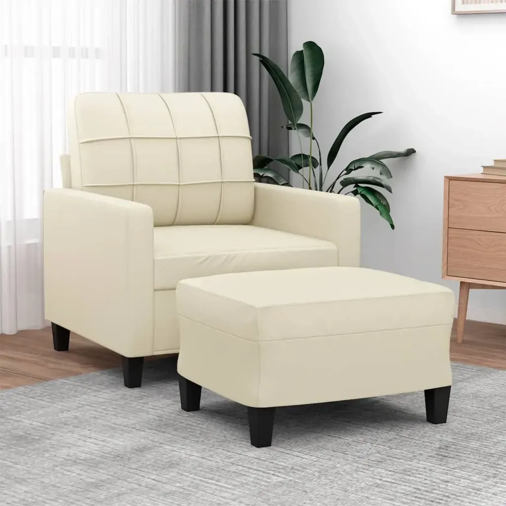 Sofa Chair with Footstool Cream 60 cm Faux Leather Sofa Chair with Footstool Cream 60 cm Faux Leather