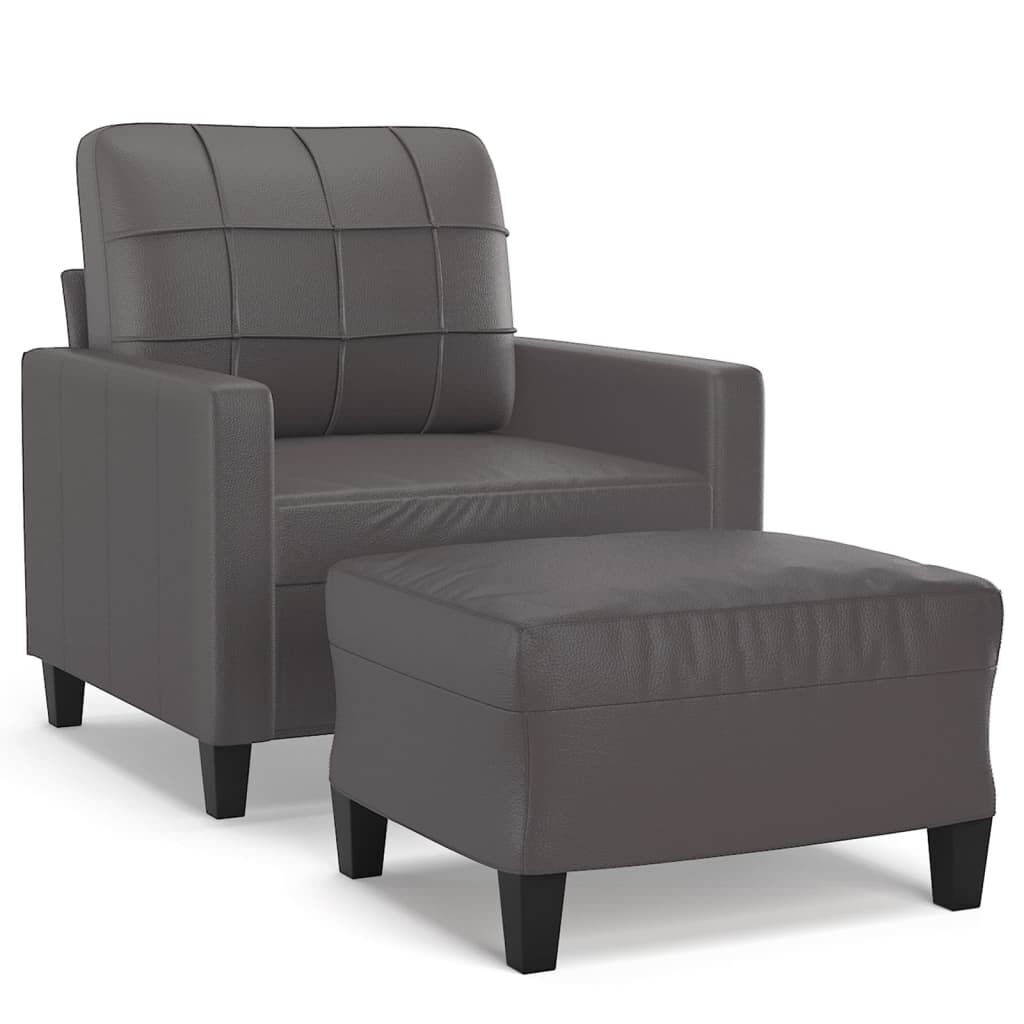 Sofa Chair with Footstool Grey 60 cm Faux Leather Sofa Chair with Footstool Grey 60 cm Faux Leather