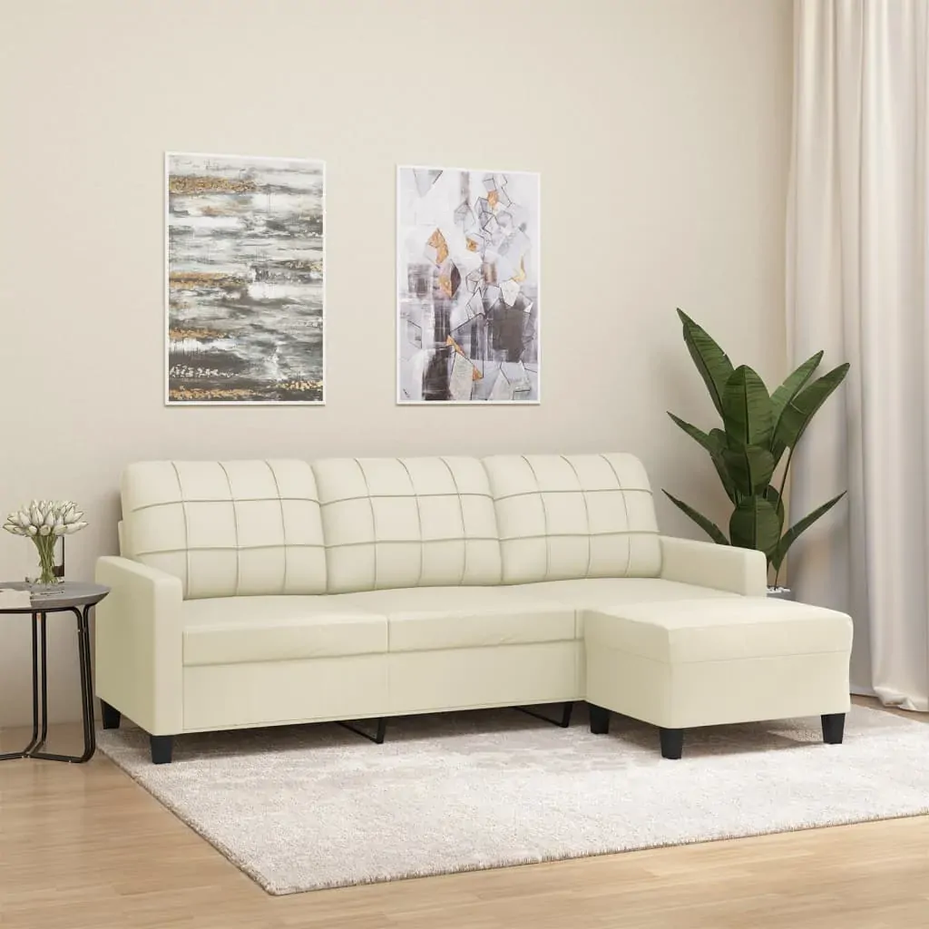 3-Seater Sofa with Footstool Cream 180 cm Faux Leather 3-Seater Sofa with Footstool Cream 180 cm Faux Leather