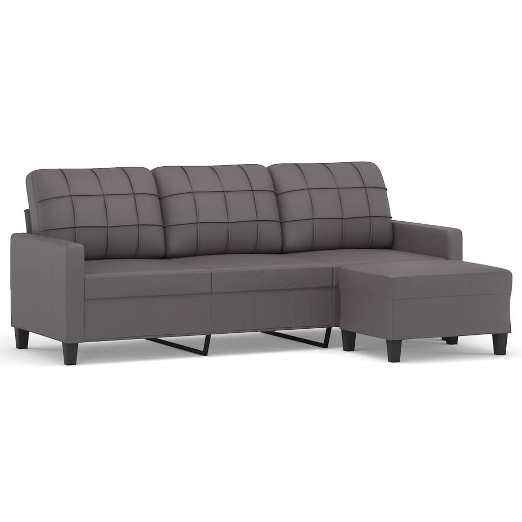 3-Seater Sofa with Footstool Grey 180 cm Faux Leather 3-Seater Sofa with Footstool Grey 180 cm Faux Leather