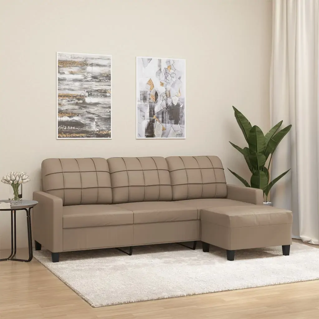 3-Seater Sofa with Footstool Cappuccino 180 cm Faux Leather 3-Seater Sofa with Footstool Cappuccino 180 cm Faux Leather