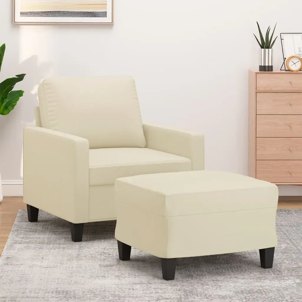 Sofa Chair with Footstool Cream 60 cm Faux Leather Sofa Chair with Footstool Cream 60 cm Faux Leather