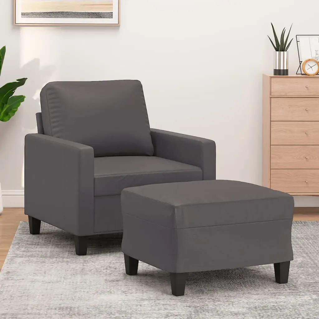 Sofa Chair with Footstool Grey 60 cm Faux Leather Sofa Chair with Footstool Grey 60 cm Faux Leather