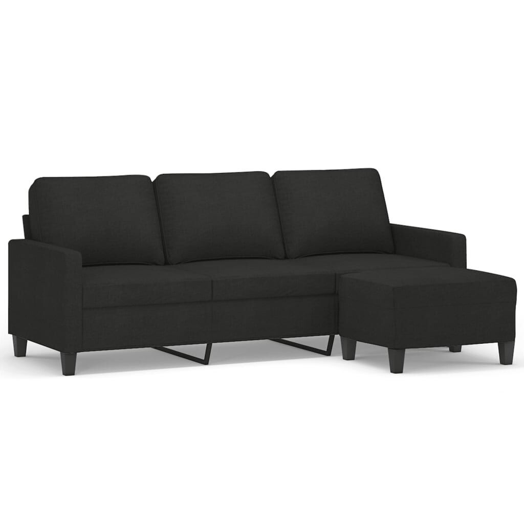 3-Seater Sofa with Footstool Black 180 cm Fabric 3-Seater Sofa with Footstool Black 180 cm Fabric