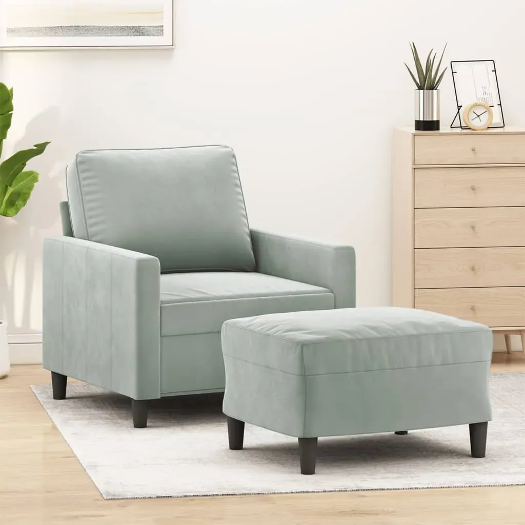 Sofa Chair with Footstool Light Grey 60 cm Velvet Sofa Chair with Footstool Light Grey 60 cm Velvet
