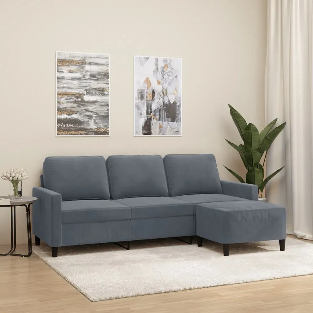 3-Seater Sofa with Footstool Dark Grey 180 cm Velvet 3-Seater Sofa with Footstool Dark Grey 180 cm Velvet