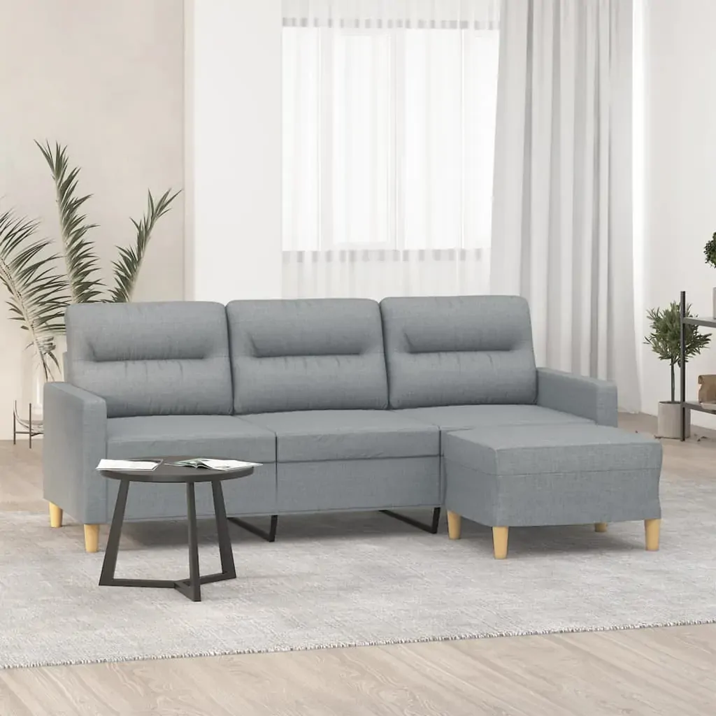 3-Seater Sofa with Footstool Light Grey 180 cm Fabric 3-Seater Sofa with Footstool Light Grey 180 cm Fabric