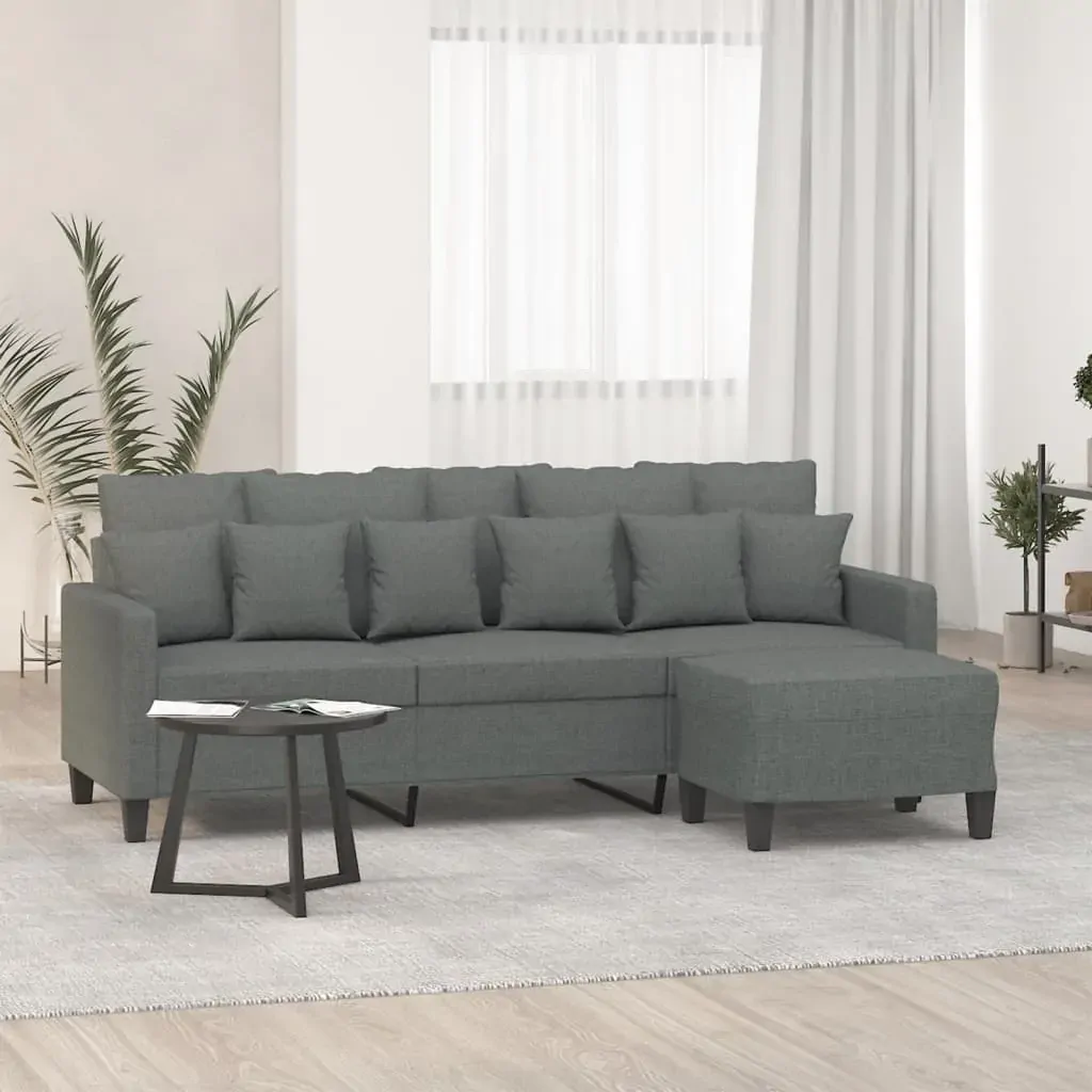 3-Seater Sofa with Footstool Dark Grey 180 cm Fabric 3-Seater Sofa with Footstool Dark Grey 180 cm Fabric