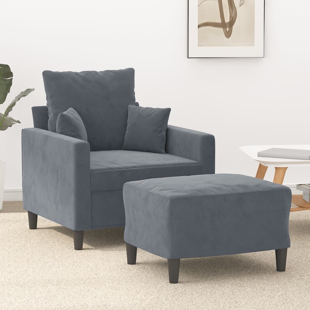 Sofa Chair with Footstool Dark Grey 60 cm Velvet Sofa Chair with Footstool Dark Grey 60 cm Velvet