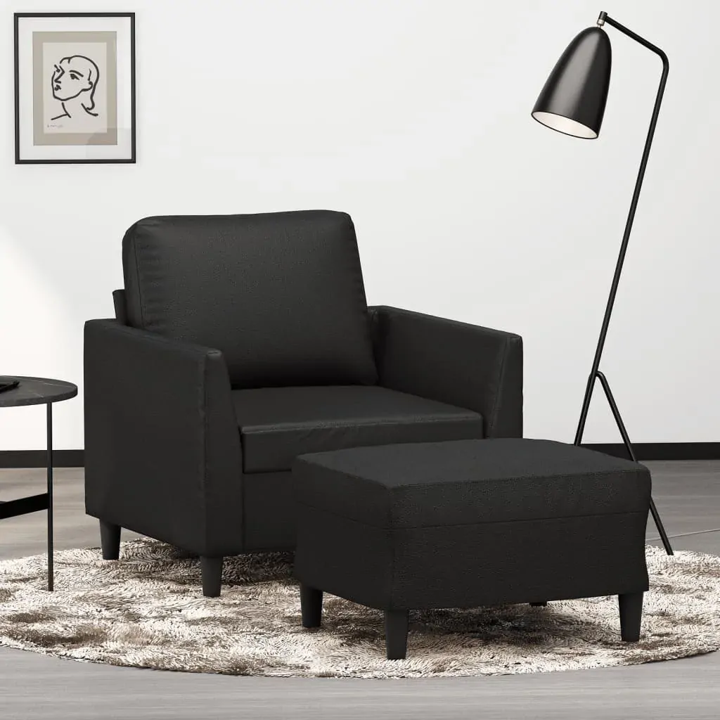 Sofa Chair with Footstool Black 60 cm Faux Leather Sofa Chair with Footstool Black 60 cm Faux Leather
