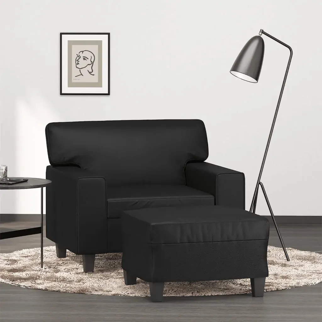 Sofa Chair with Footstool Black 60 cm Faux Leather Sofa Chair with Footstool Black 60 cm Faux Leather