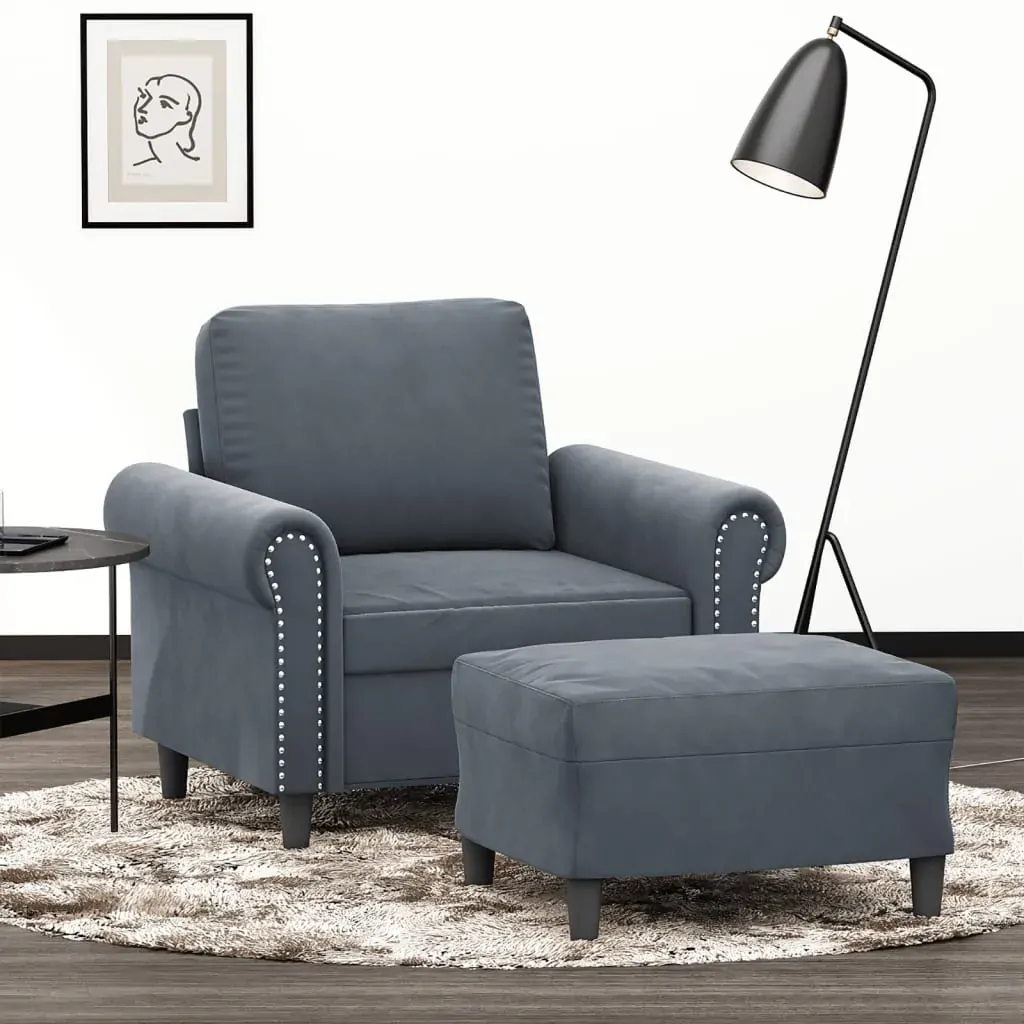 Sofa Chair with Footstool Dark Grey 60 cm Velvet Sofa Chair with Footstool Dark Grey 60 cm Velvet