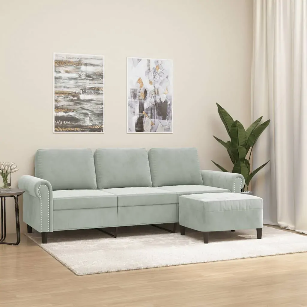 3-Seater Sofa with Footstool Light Grey 180 cm Velvet 3-Seater Sofa with Footstool Light Grey 180 cm Velvet