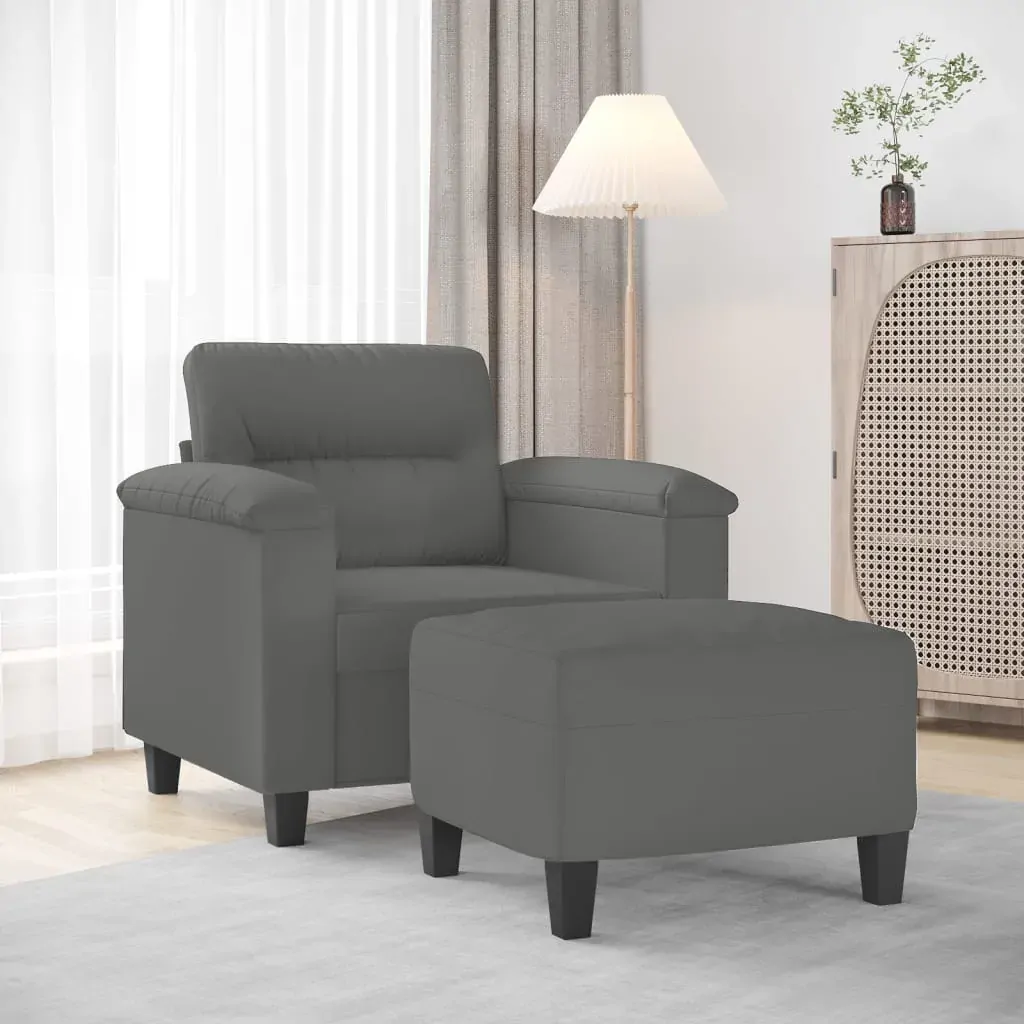 Sofa Chair with Footstool Dark Grey 60 cm Microfibre Fabric Sofa Chair with Footstool Dark Grey 60 cm Microfibre Fabric