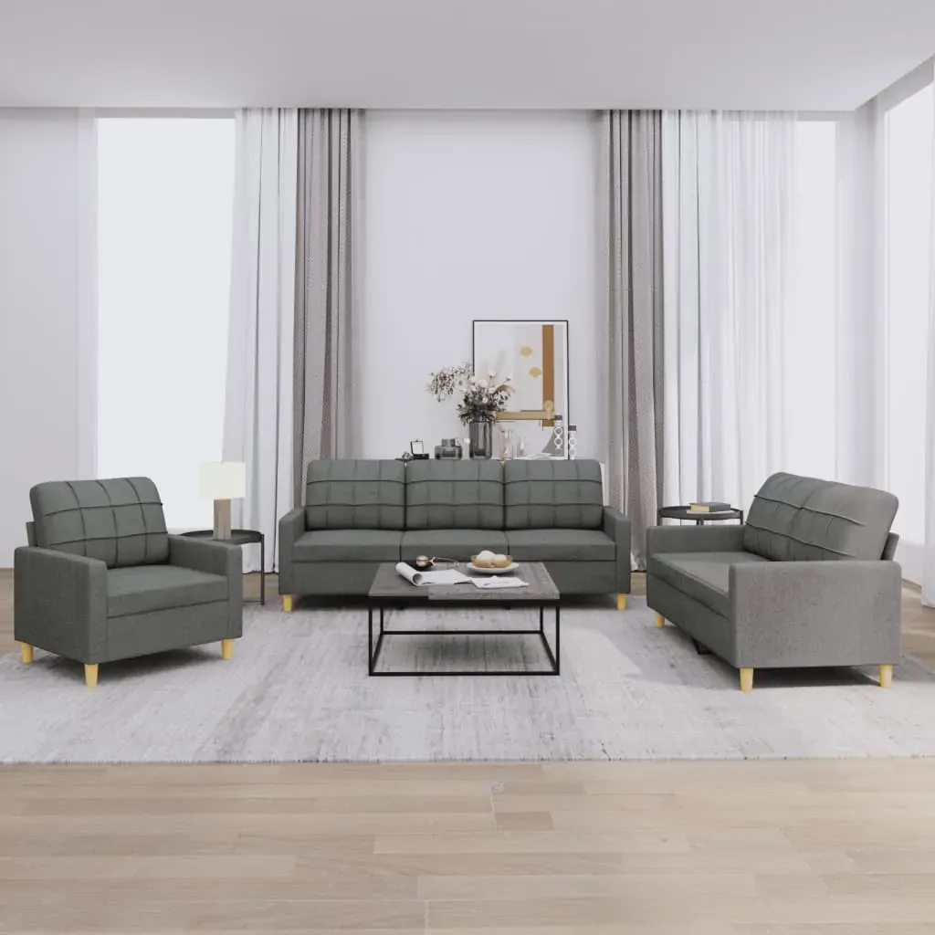 3 Piece Sofa Set with Cushions Dark Grey Fabric 3 Piece Sofa Set with Cushions Dark Grey Fabric