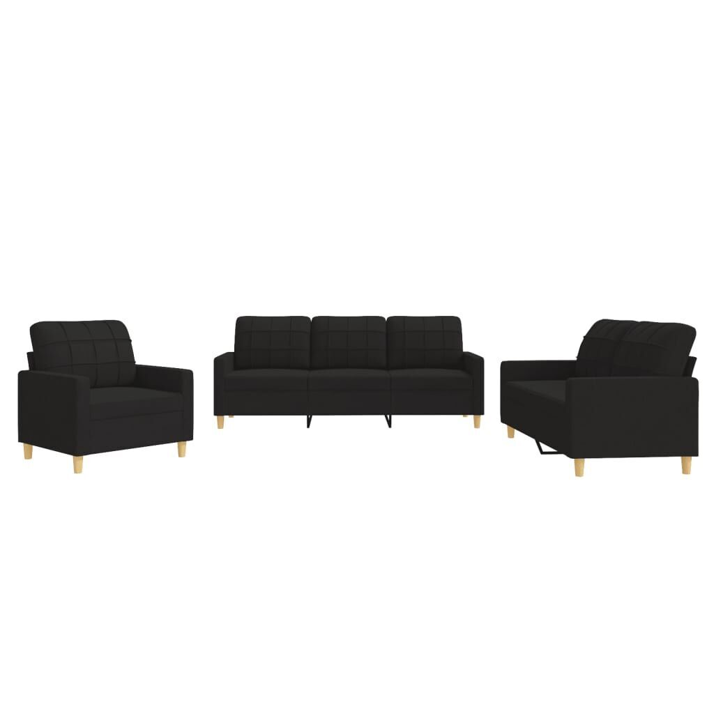 3 Piece Sofa Set with Cushions Black Fabric 3 Piece Sofa Set with Cushions Black Fabric