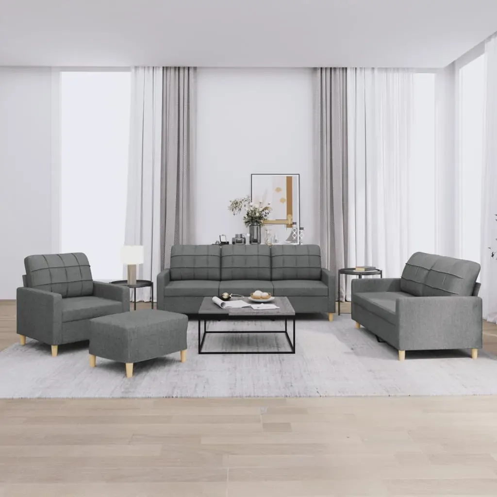 4 Piece Sofa Set with Cushions Dark Grey Fabric 4 Piece Sofa Set with Cushions Dark Grey Fabric