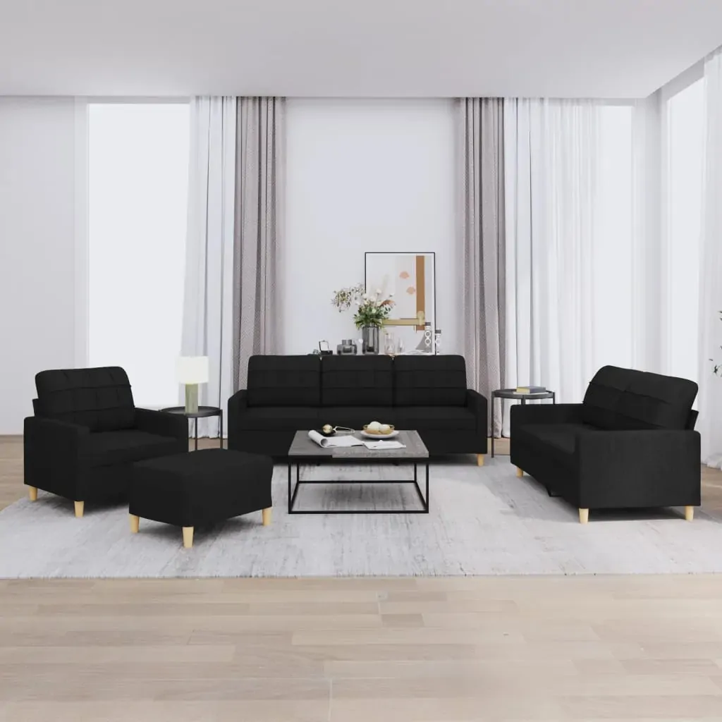 4 Piece Sofa Set with Cushions Black Fabric 4 Piece Sofa Set with Cushions Black Fabric