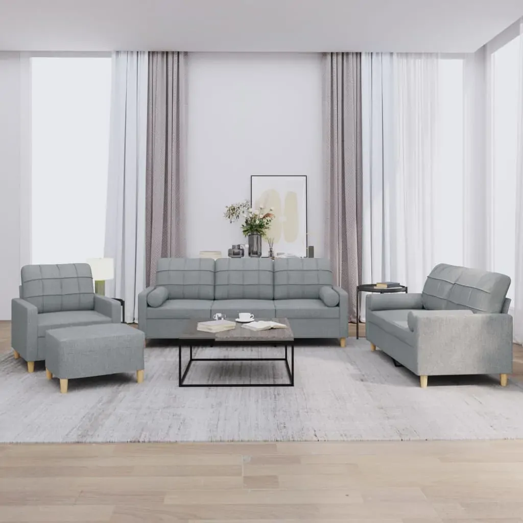 4 Piece Sofa Set with Pillows Light Grey Fabric 4 Piece Sofa Set with Pillows Light Grey Fabric