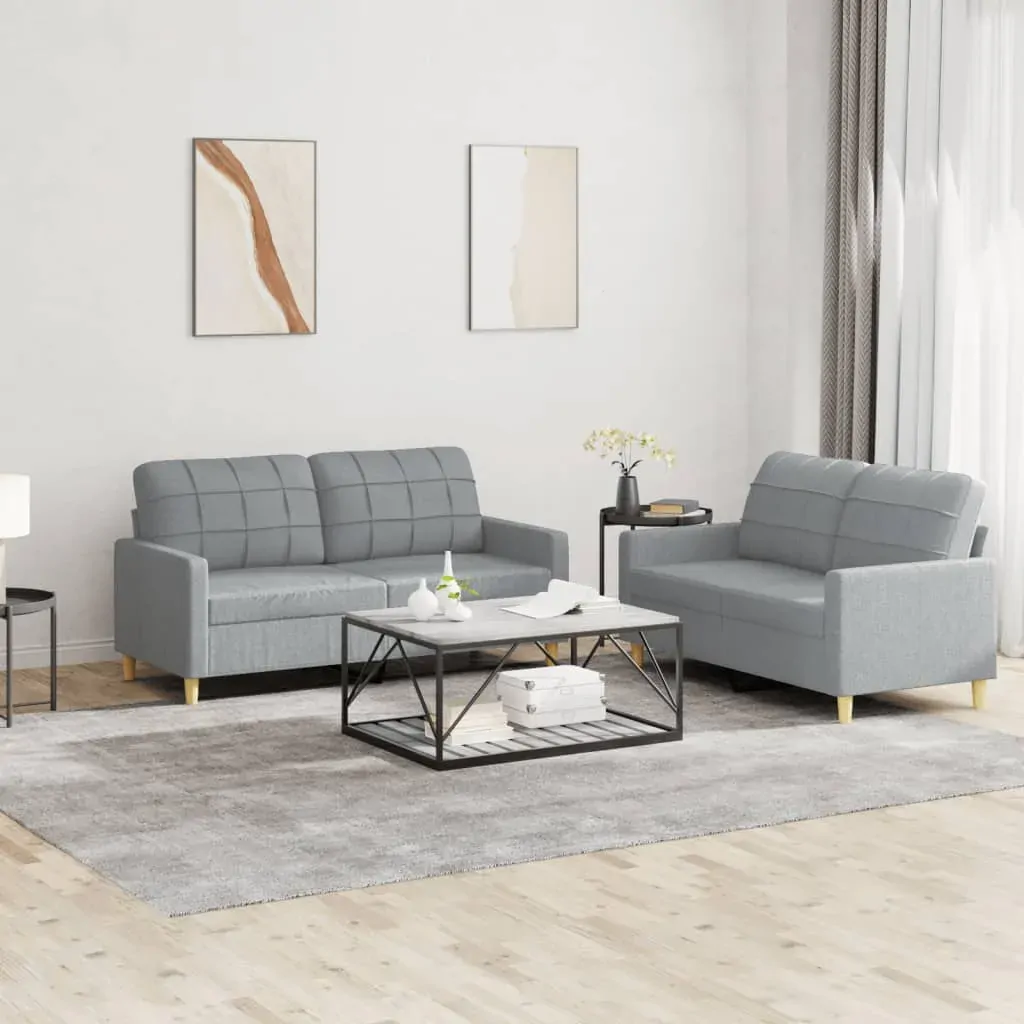 2 Piece Sofa Set with Cushions Light Grey Fabric 2 Piece Sofa Set with Cushions Light Grey Fabric