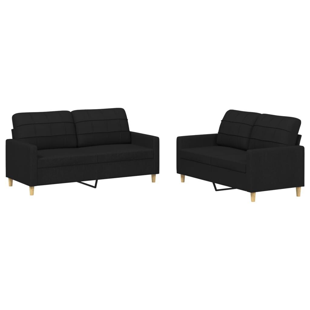 2 Piece Sofa Set with Cushions Black Fabric 2 Piece Sofa Set with Cushions Black Fabric