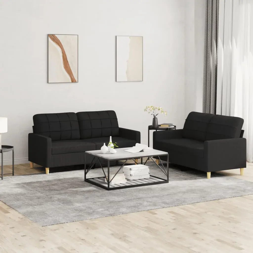 2 Piece Sofa Set with Cushions Black Fabric 2 Piece Sofa Set with Cushions Black Fabric