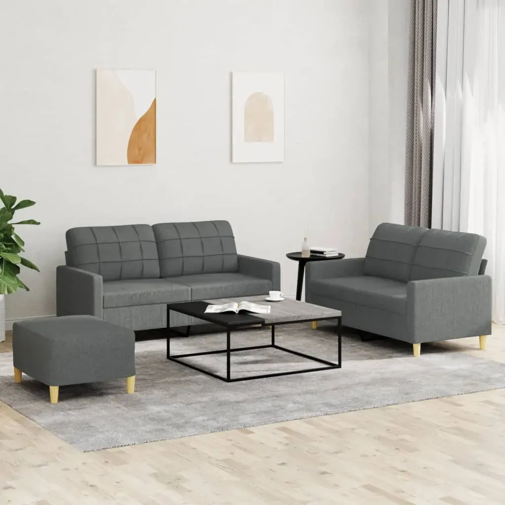 3 Piece Sofa Set with Cushions Dark Grey Fabric 3 Piece Sofa Set with Cushions Dark Grey Fabric