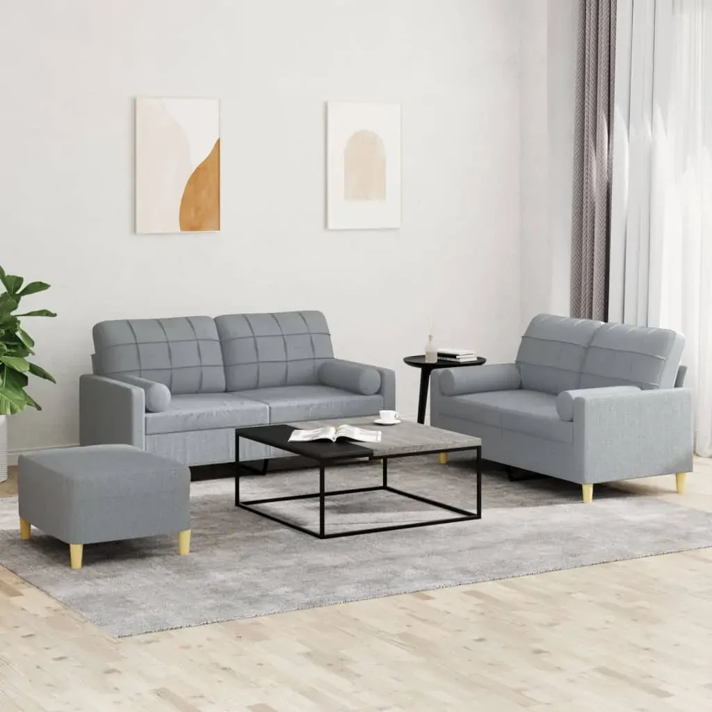 3 Piece Sofa Set with Pillows Light Grey Fabric 3 Piece Sofa Set with Pillows Light Grey Fabric